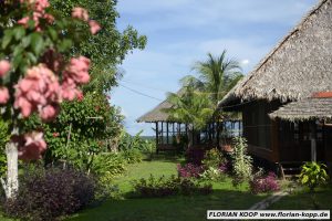 Jungle Lodge "Estancia Bello Horizonte", von Pfarrer Xavier Arbex gegründet. Aus den Gewinnen werden Sozialprojekte des Pfarrers mitfinanziert, Puerto Maldonado, Departamento Madre de Dios, Peru; Foto: Florian Kopp